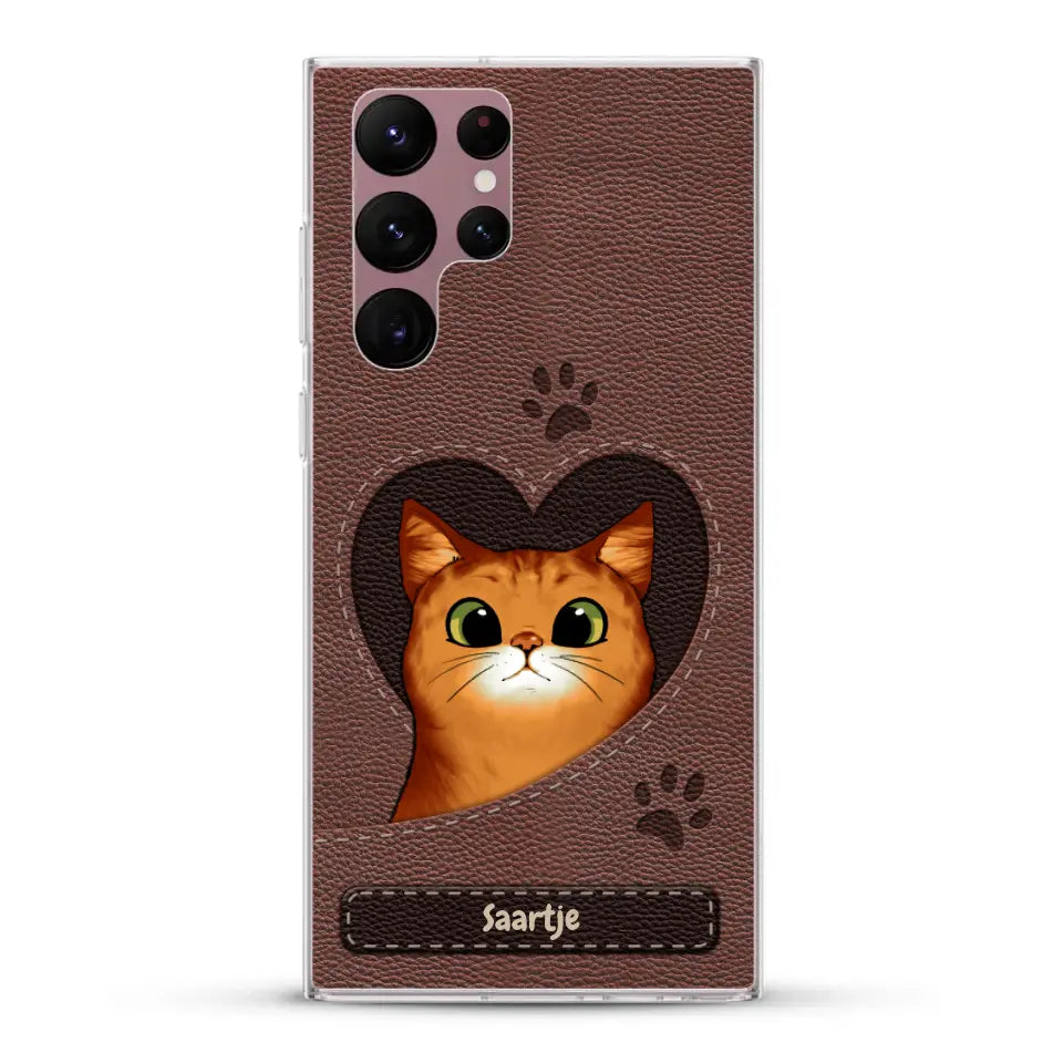 Cat Heart Leather Look - Gepersonaliseerd telefoonhoesje