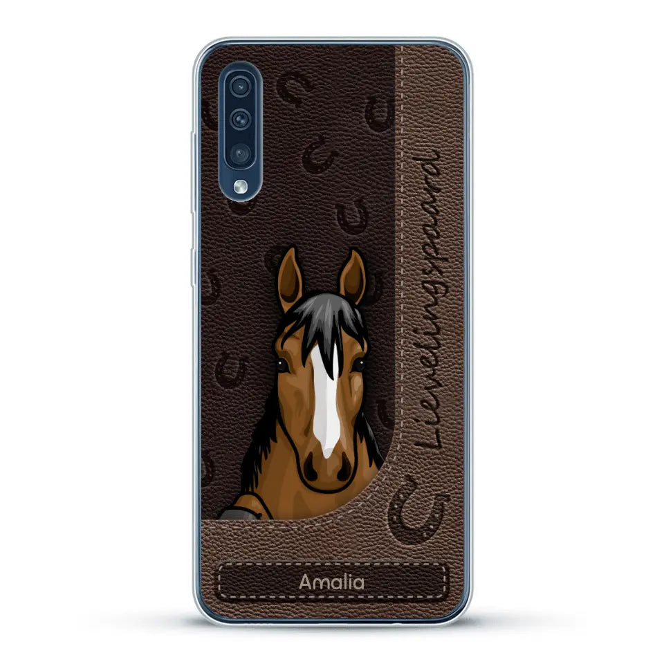 Spionerende paarden Leather Look - Gepersonaliseerd telefoonhoesje