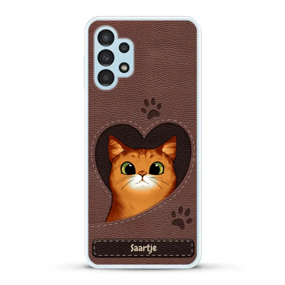 Cat Heart Leather Look - Gepersonaliseerd telefoonhoesje