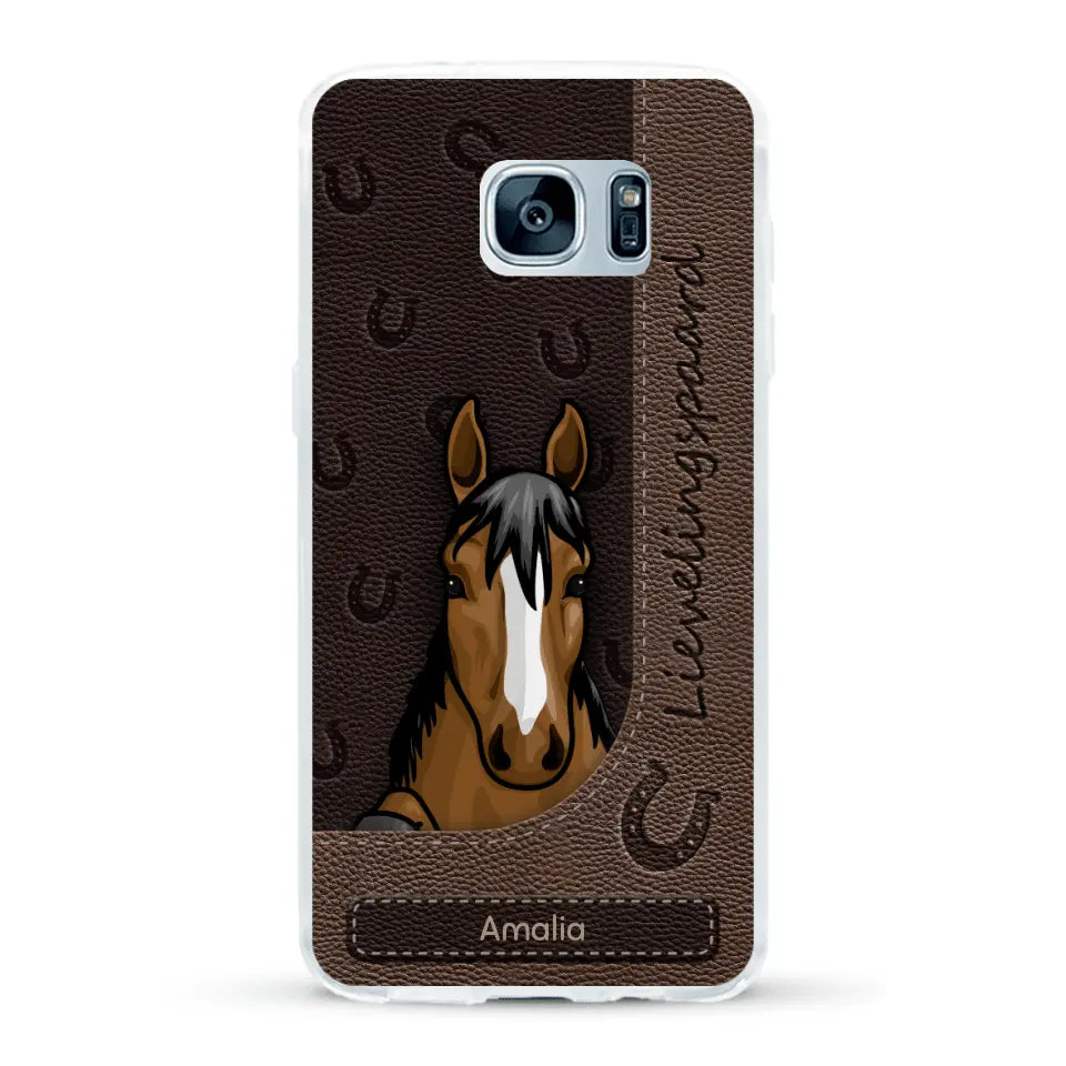 Spionerende paarden Leather Look - Gepersonaliseerd telefoonhoesje