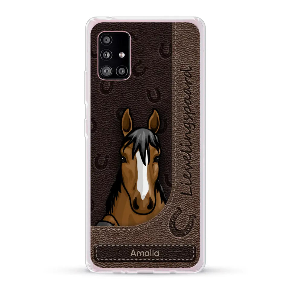 Spionerende paarden Leather Look - Gepersonaliseerd telefoonhoesje