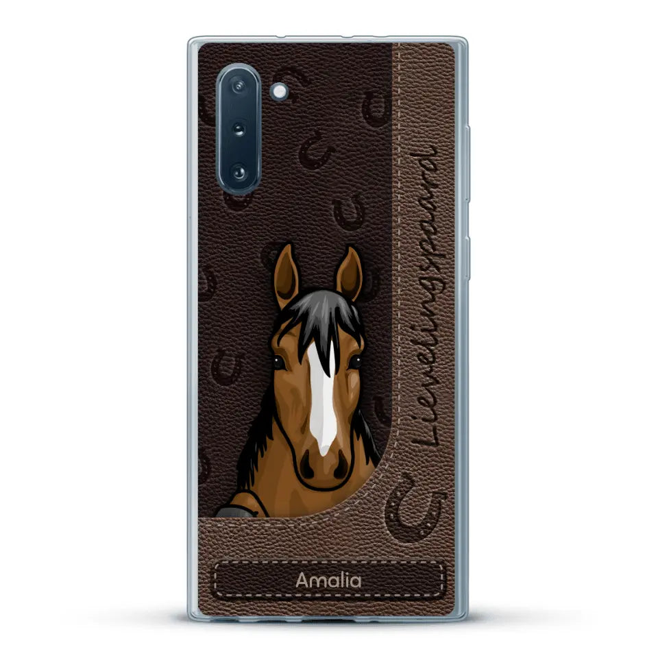 Spionerende paarden Leather Look - Gepersonaliseerd telefoonhoesje