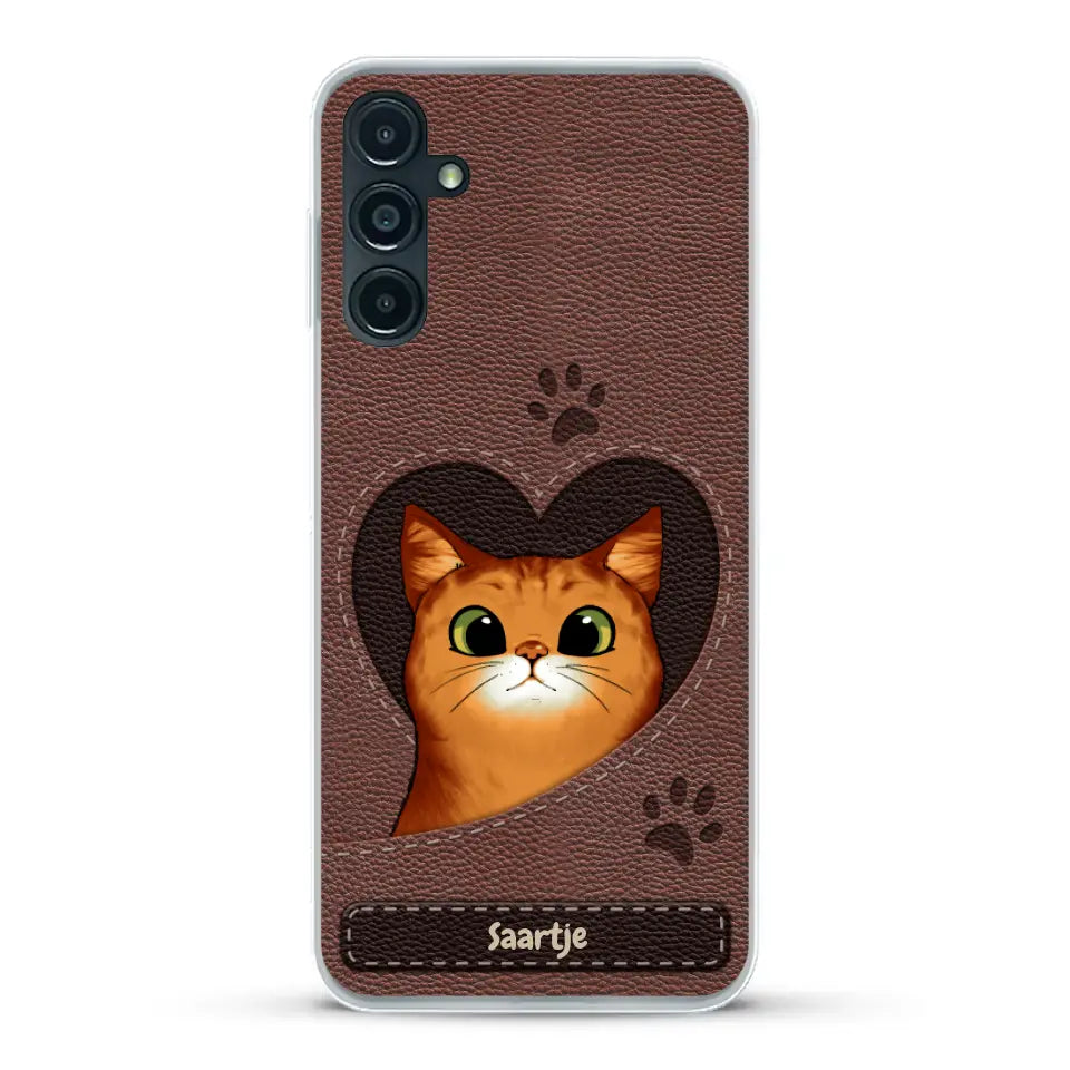 Cat Heart Leather Look - Gepersonaliseerd telefoonhoesje