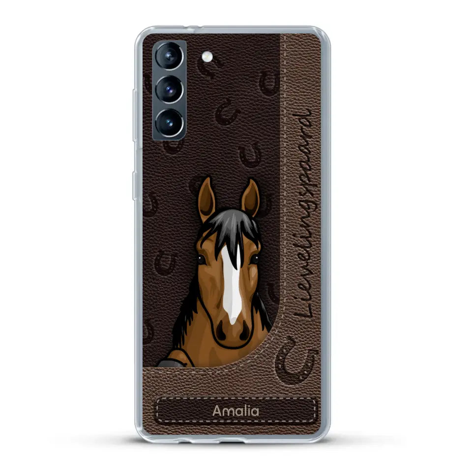 Spionerende paarden Leather Look - Gepersonaliseerd telefoonhoesje