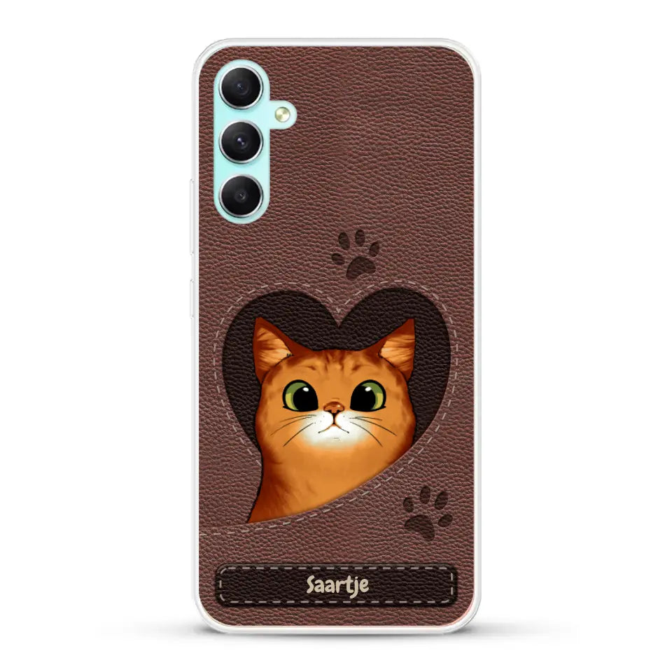 Cat Heart Leather Look - Gepersonaliseerd telefoonhoesje