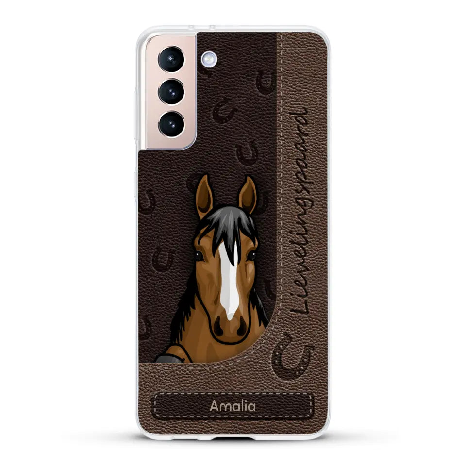 Spionerende paarden Leather Look - Gepersonaliseerd telefoonhoesje