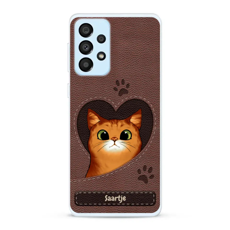 Cat Heart Leather Look - Gepersonaliseerd telefoonhoesje