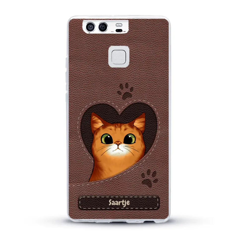 Cat Heart Leather Look - Gepersonaliseerd telefoonhoesje
