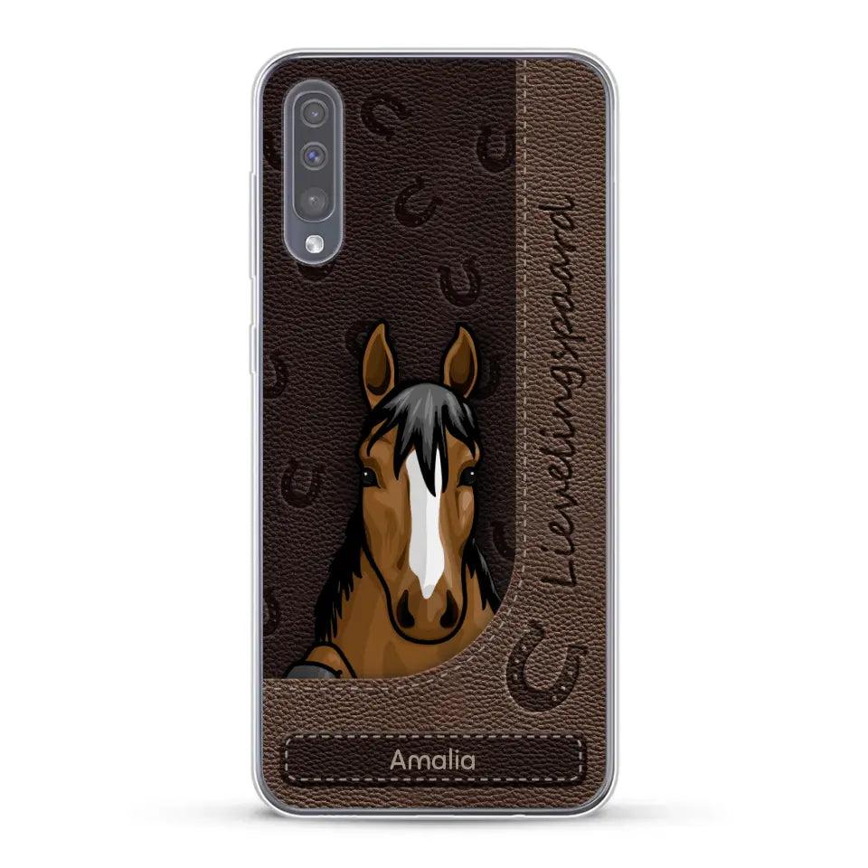 Spionerende paarden Leather Look - Gepersonaliseerd telefoonhoesje