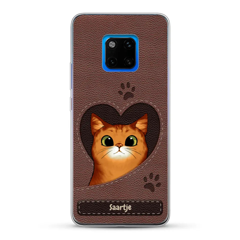 Cat Heart Leather Look - Gepersonaliseerd telefoonhoesje