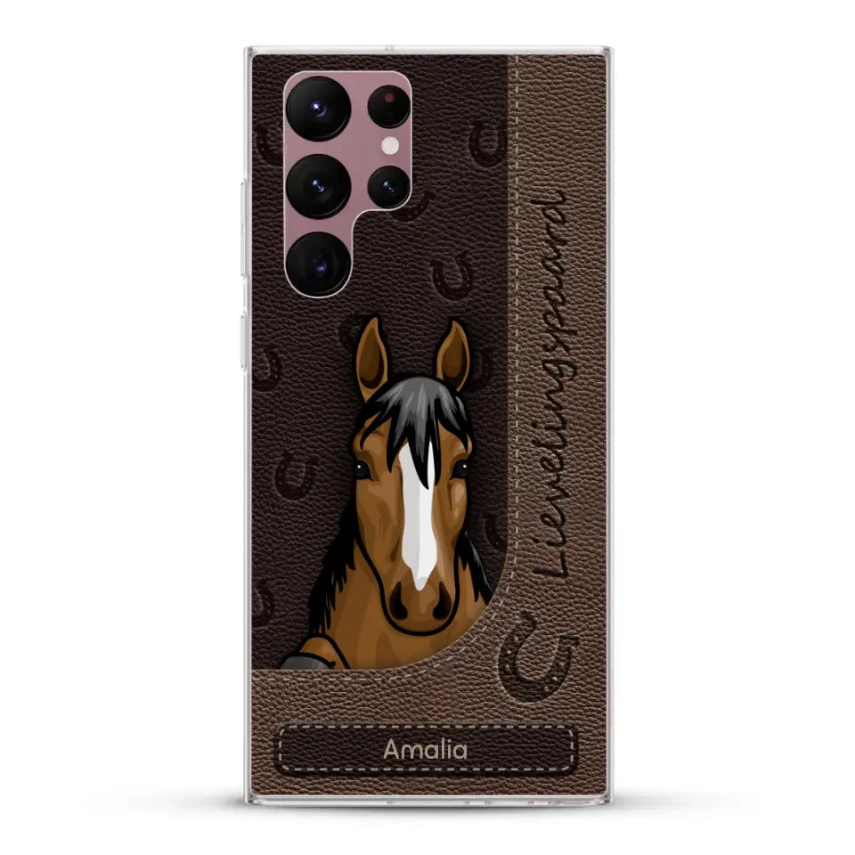 Spionerende paarden Leather Look - Gepersonaliseerd telefoonhoesje