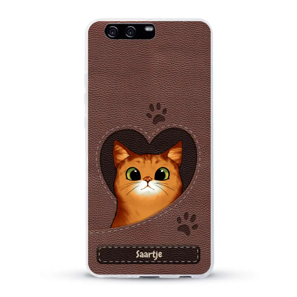 Cat Heart Leather Look - Gepersonaliseerd telefoonhoesje