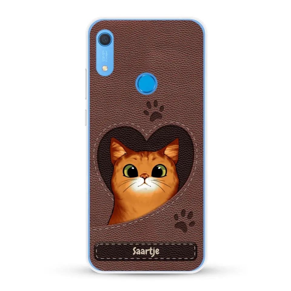 Cat Heart Leather Look - Gepersonaliseerd telefoonhoesje