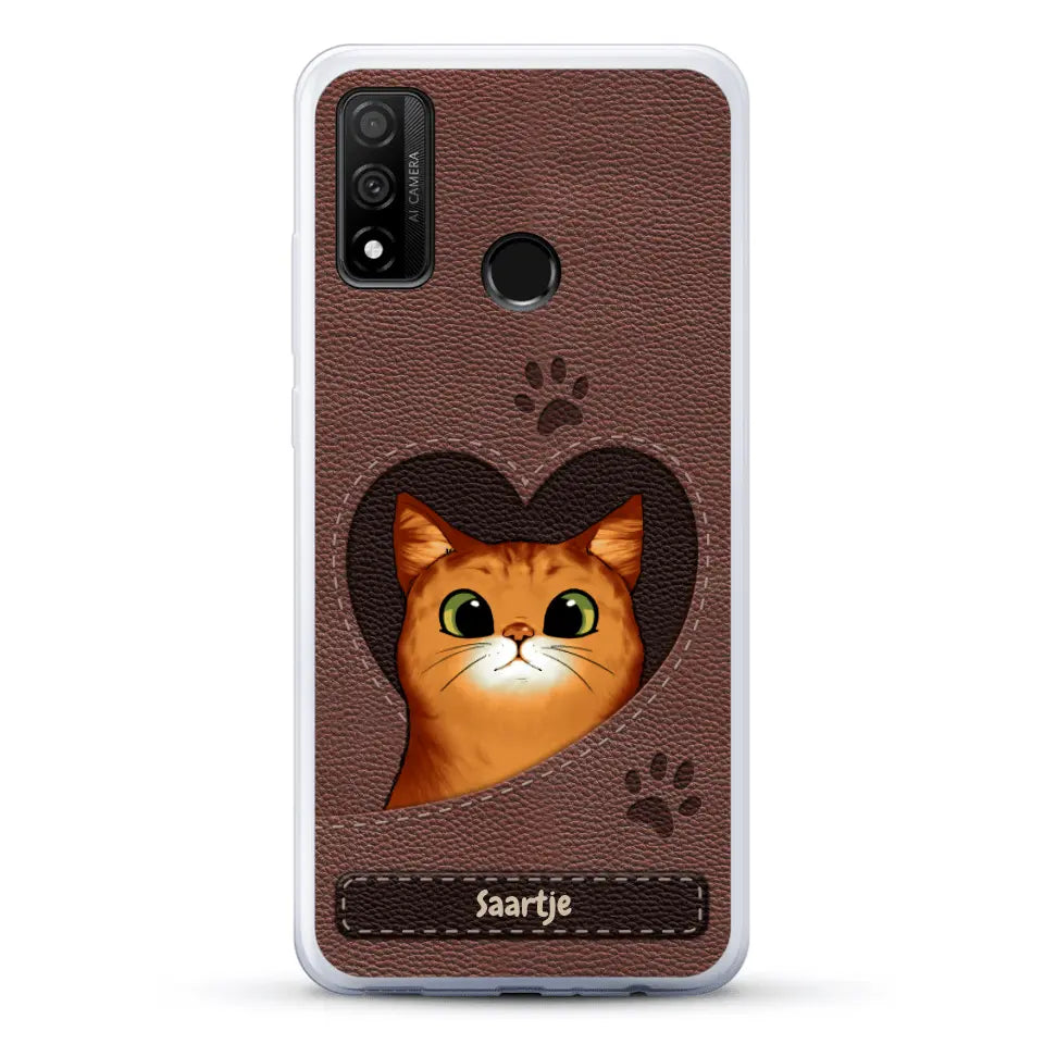 Cat Heart Leather Look - Gepersonaliseerd telefoonhoesje