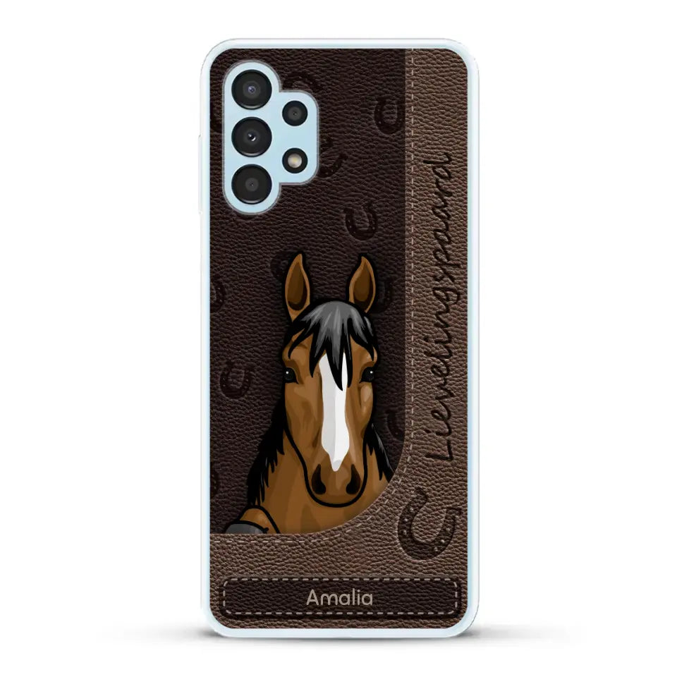 Spionerende paarden Leather Look - Gepersonaliseerd telefoonhoesje
