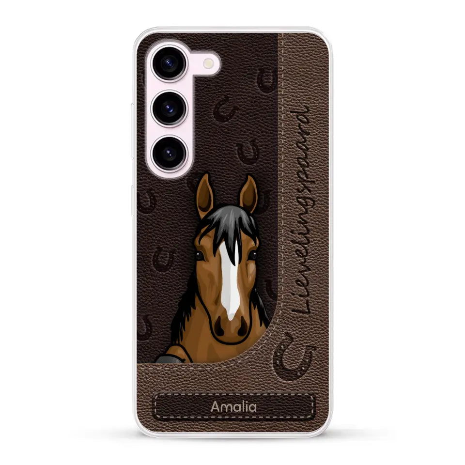 Spionerende paarden Leather Look - Gepersonaliseerd telefoonhoesje