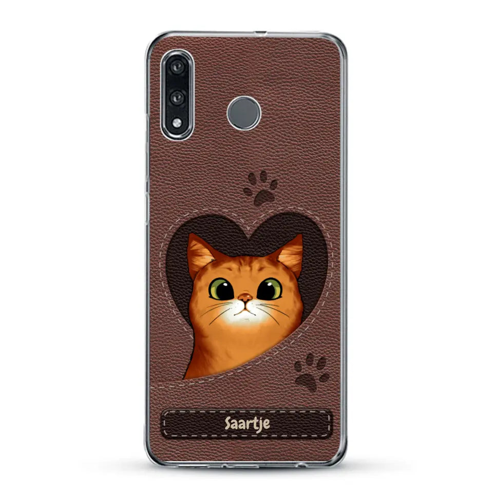 Cat Heart Leather Look - Gepersonaliseerd telefoonhoesje