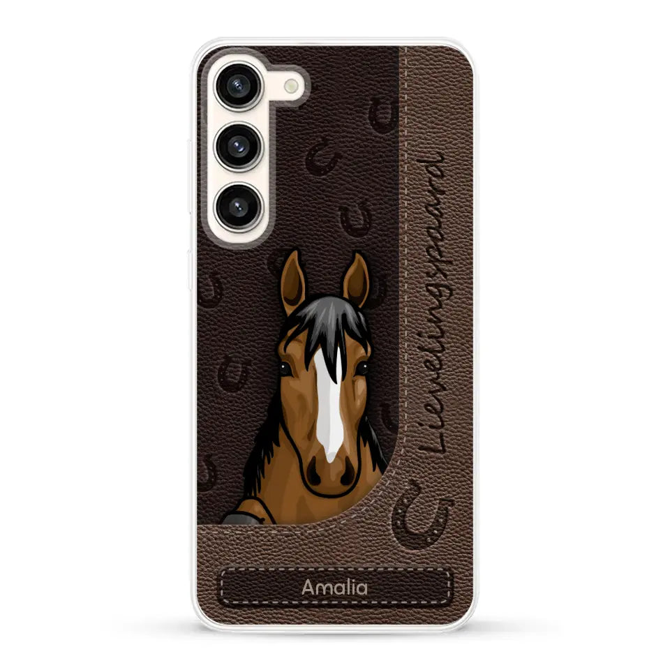 Spionerende paarden Leather Look - Gepersonaliseerd telefoonhoesje