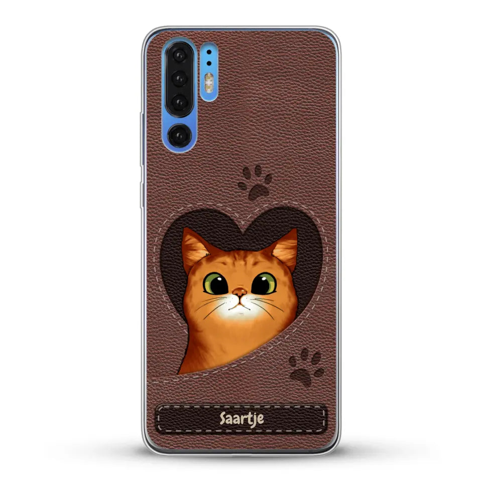Cat Heart Leather Look - Gepersonaliseerd telefoonhoesje