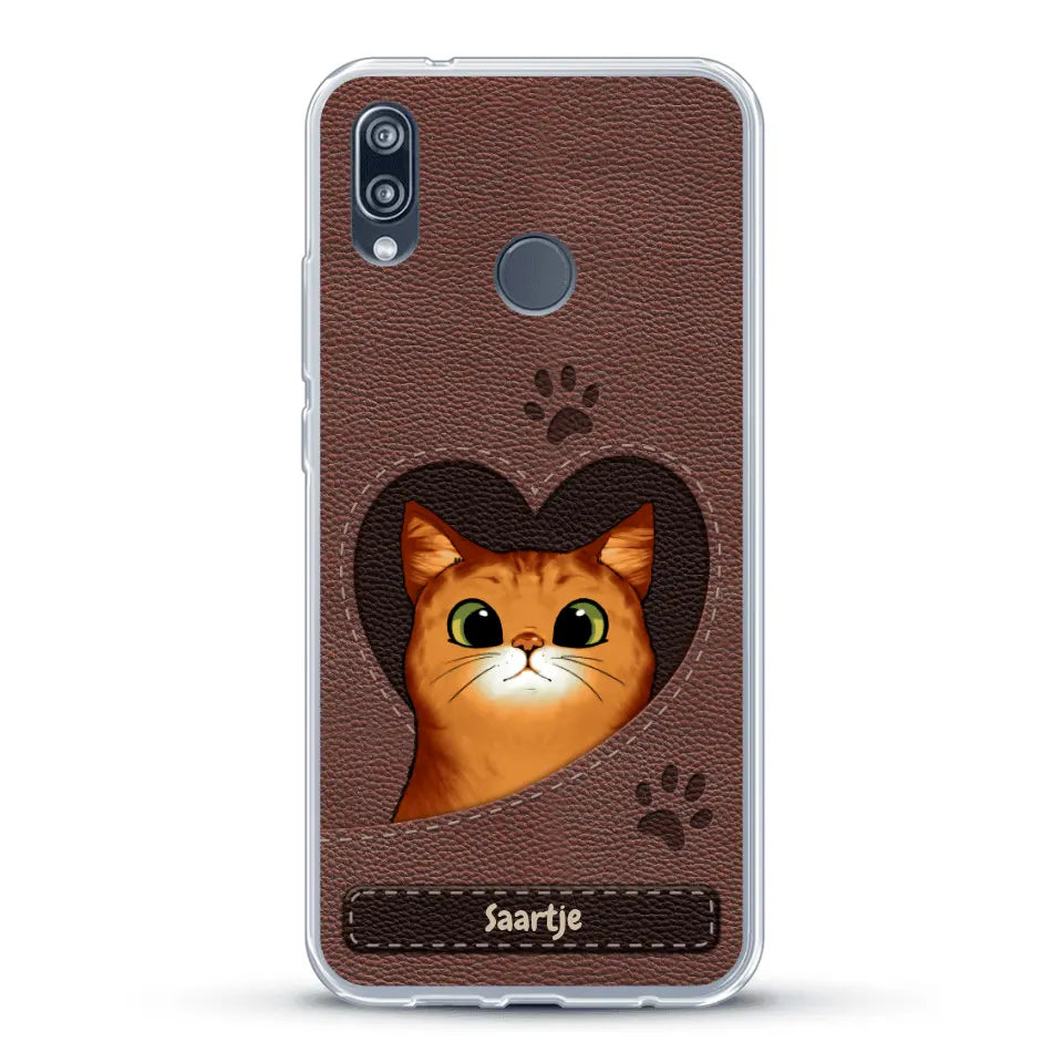Cat Heart Leather Look - Gepersonaliseerd telefoonhoesje