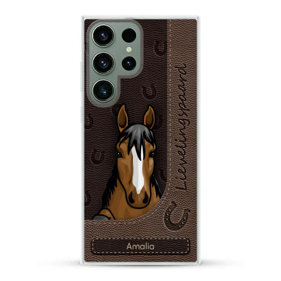 Spionerende paarden Leather Look - Gepersonaliseerd telefoonhoesje