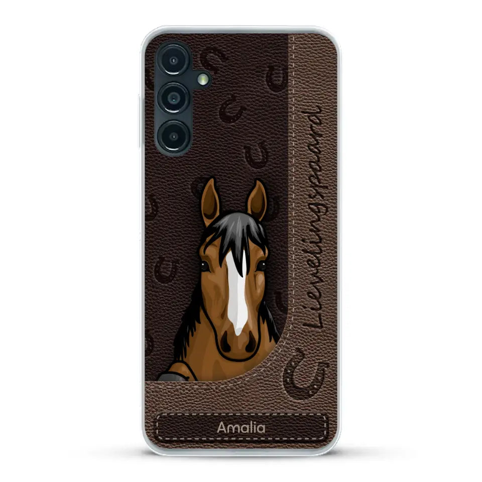 Spionerende paarden Leather Look - Gepersonaliseerd telefoonhoesje