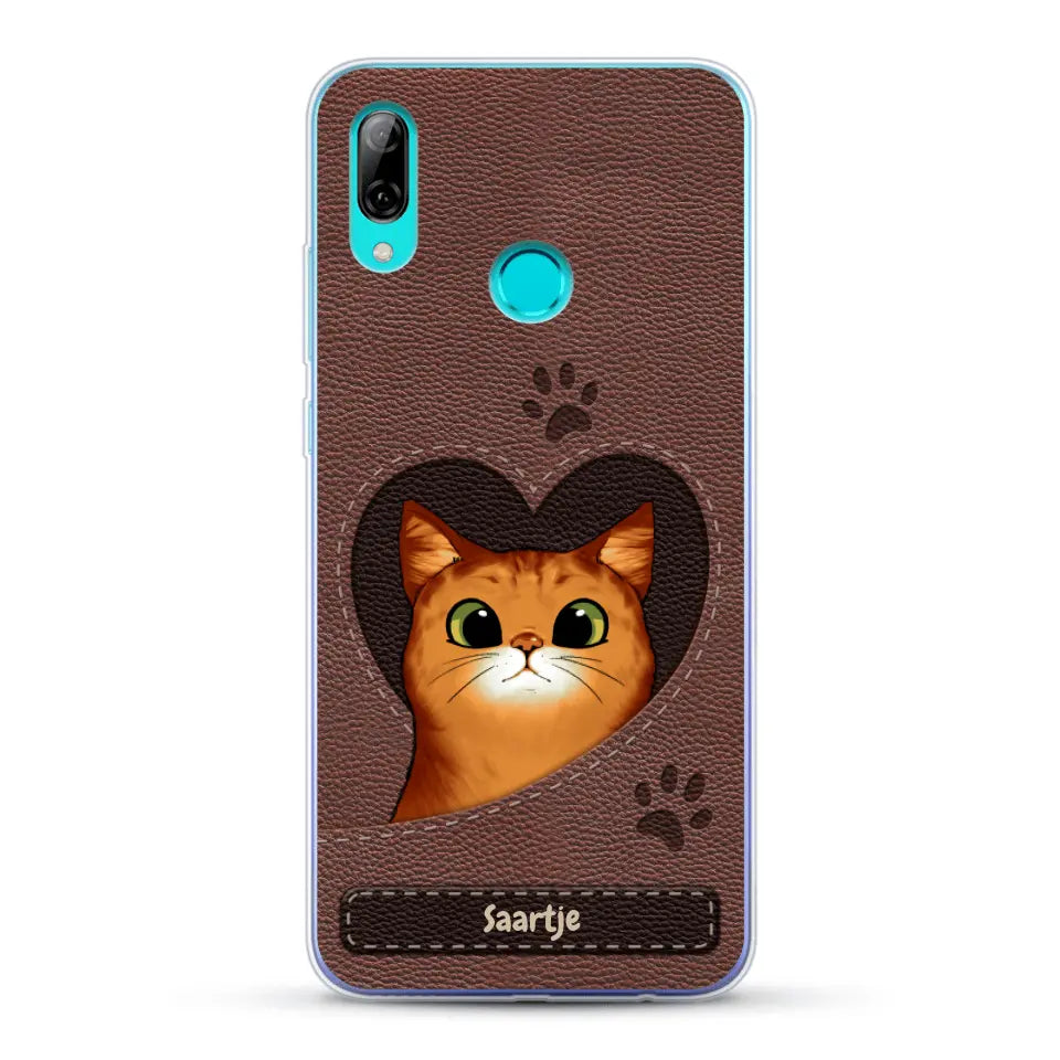 Cat Heart Leather Look - Gepersonaliseerd telefoonhoesje