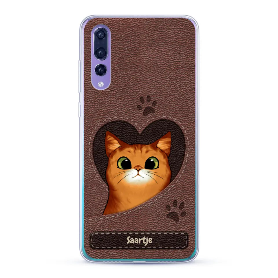 Cat Heart Leather Look - Gepersonaliseerd telefoonhoesje