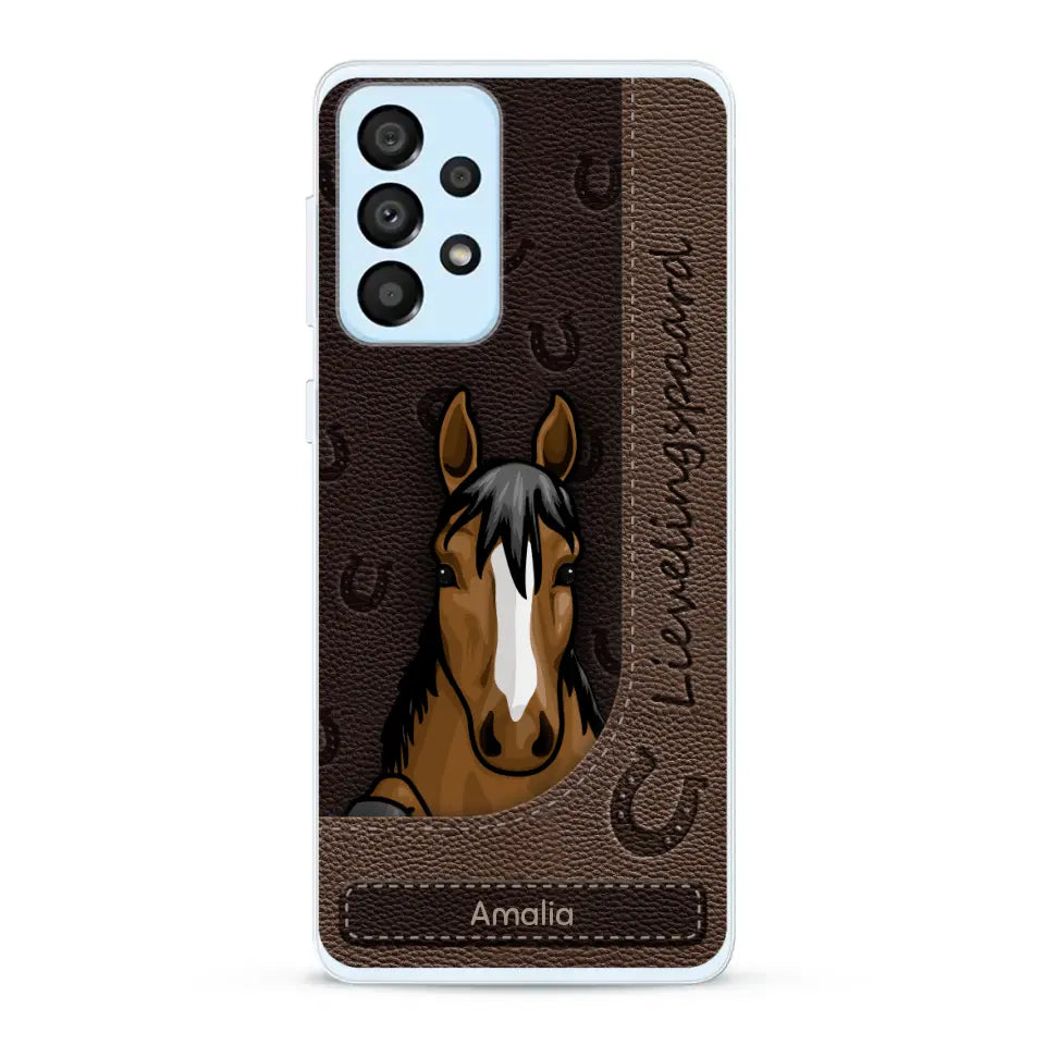 Spionerende paarden Leather Look - Gepersonaliseerd telefoonhoesje