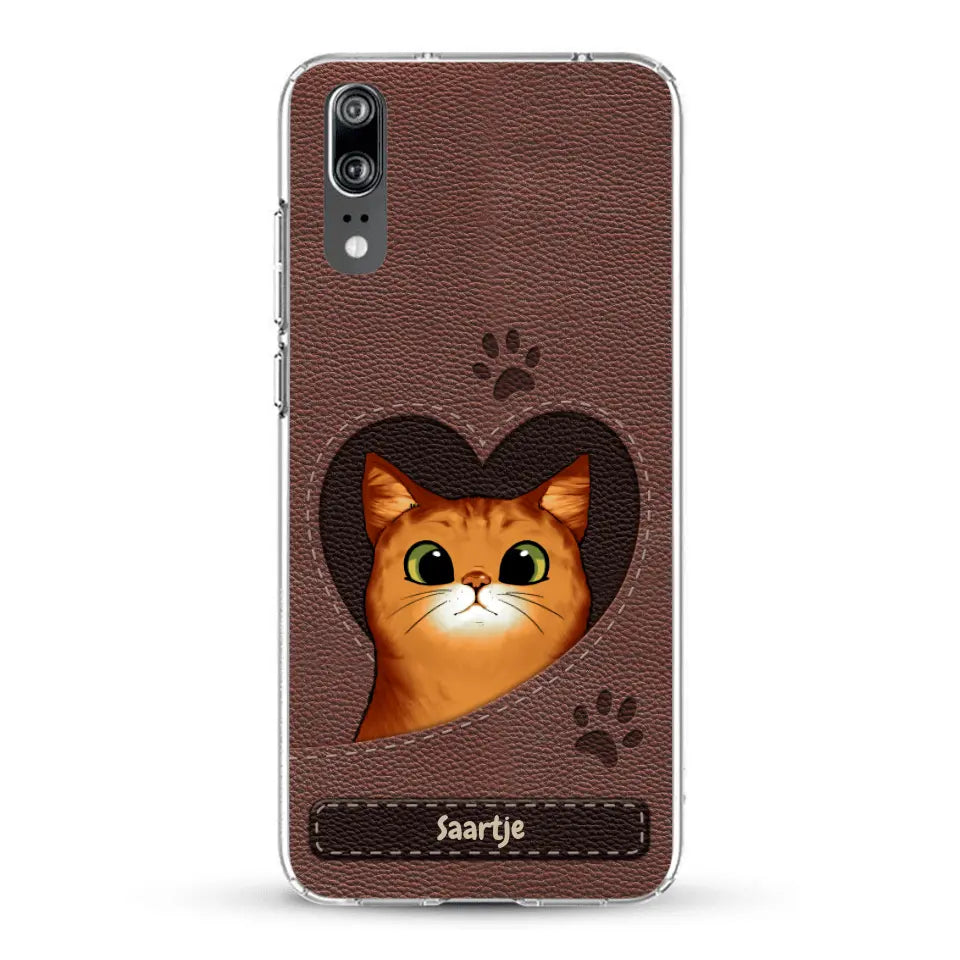 Cat Heart Leather Look - Gepersonaliseerd telefoonhoesje