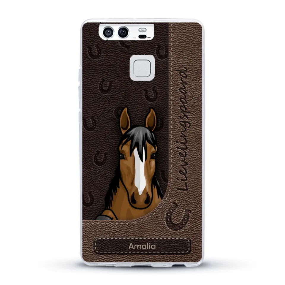 Spionerende paarden Leather Look - Gepersonaliseerd telefoonhoesje