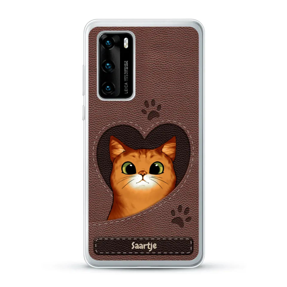 Cat Heart Leather Look - Gepersonaliseerd telefoonhoesje