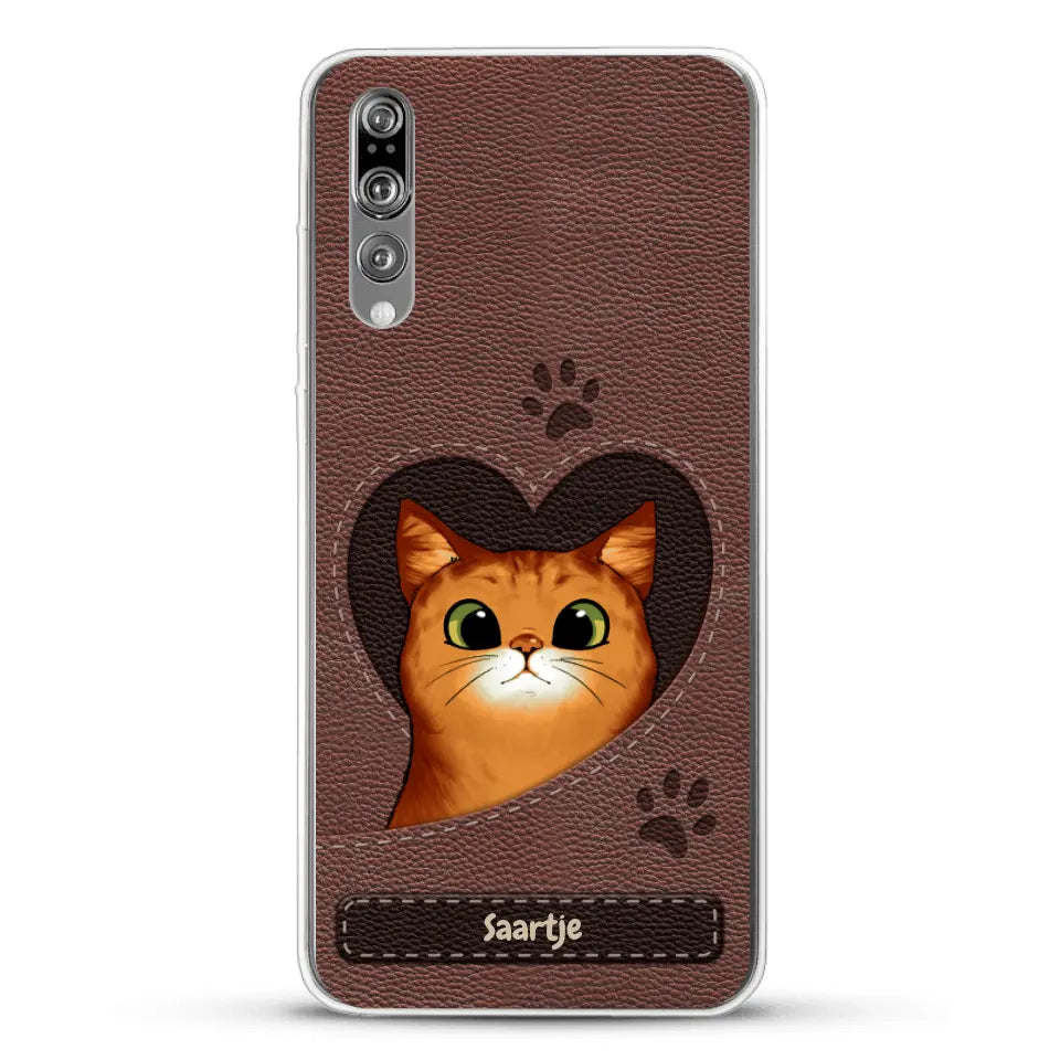 Cat Heart Leather Look - Gepersonaliseerd telefoonhoesje