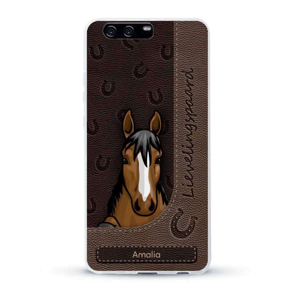 Spionerende paarden Leather Look - Gepersonaliseerd telefoonhoesje