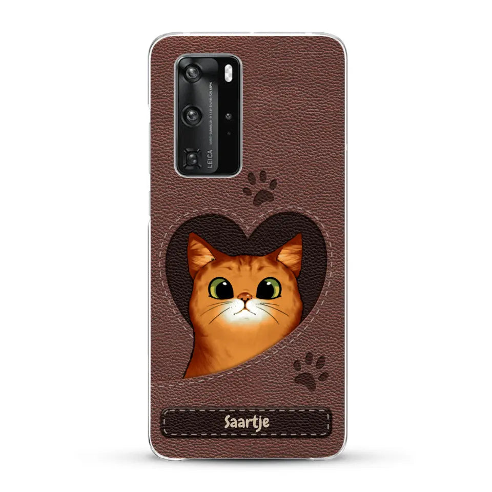 Cat Heart Leather Look - Gepersonaliseerd telefoonhoesje