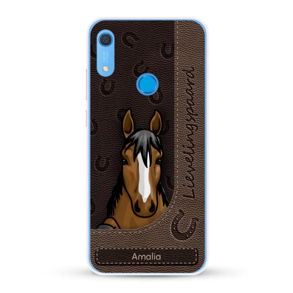 Spionerende paarden Leather Look - Gepersonaliseerd telefoonhoesje