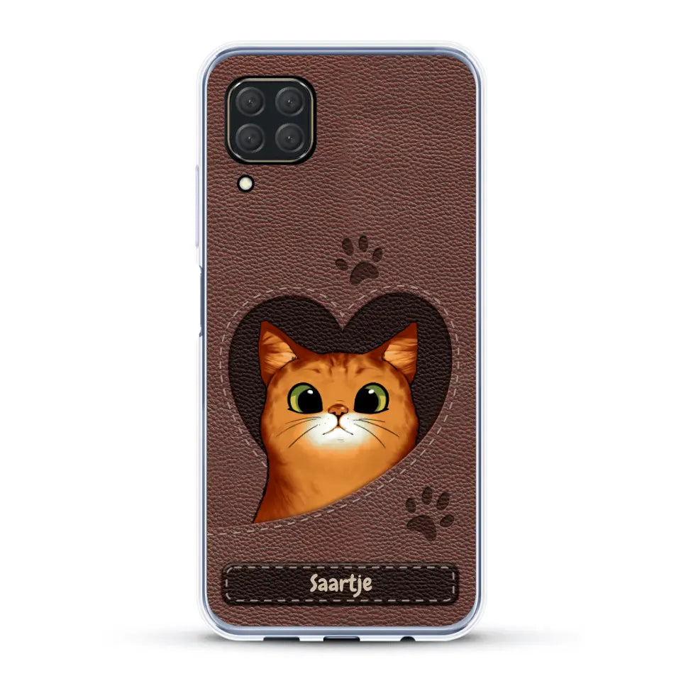 Cat Heart Leather Look - Gepersonaliseerd telefoonhoesje