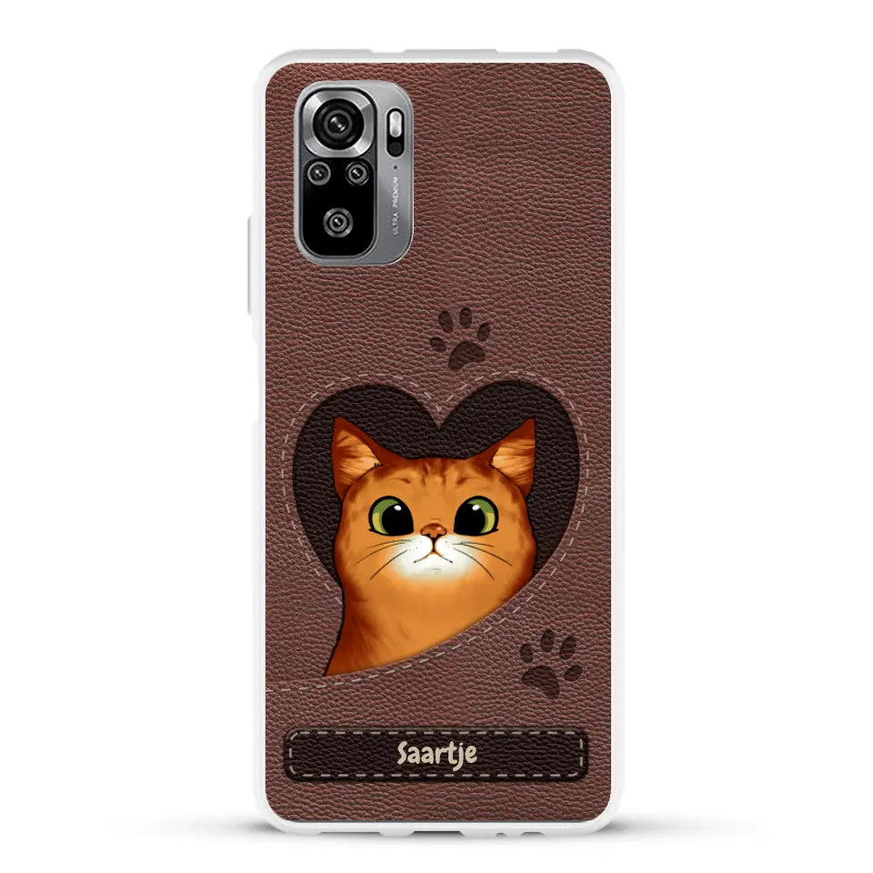 Cat Heart Leather Look - Gepersonaliseerd telefoonhoesje