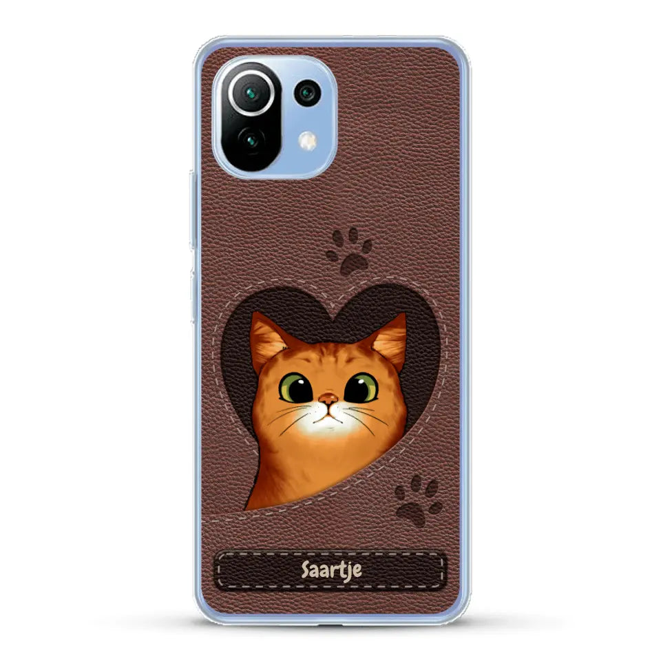 Cat Heart Leather Look - Gepersonaliseerd telefoonhoesje