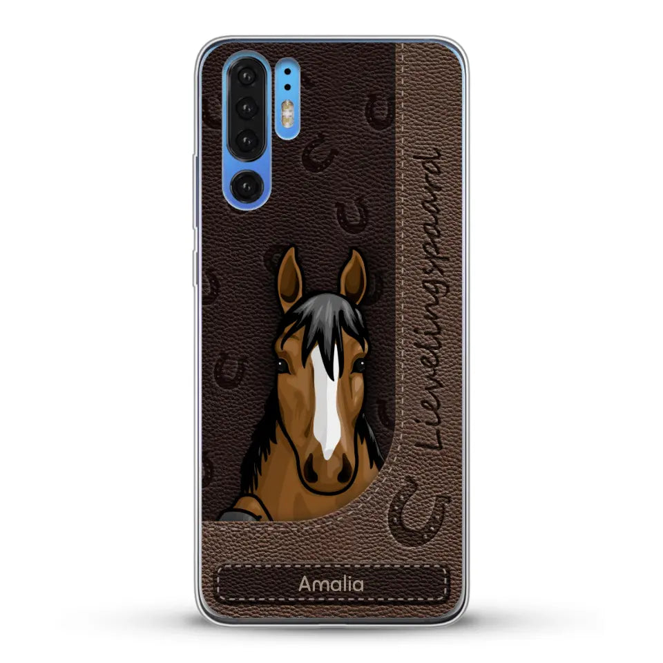 Spionerende paarden Leather Look - Gepersonaliseerd telefoonhoesje