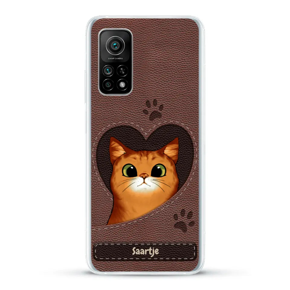 Cat Heart Leather Look - Gepersonaliseerd telefoonhoesje