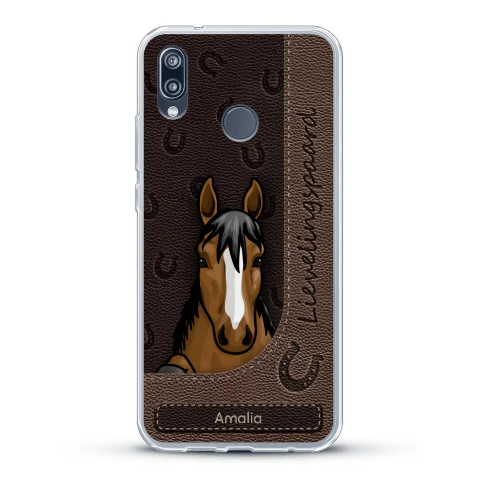 Spionerende paarden Leather Look - Gepersonaliseerd telefoonhoesje