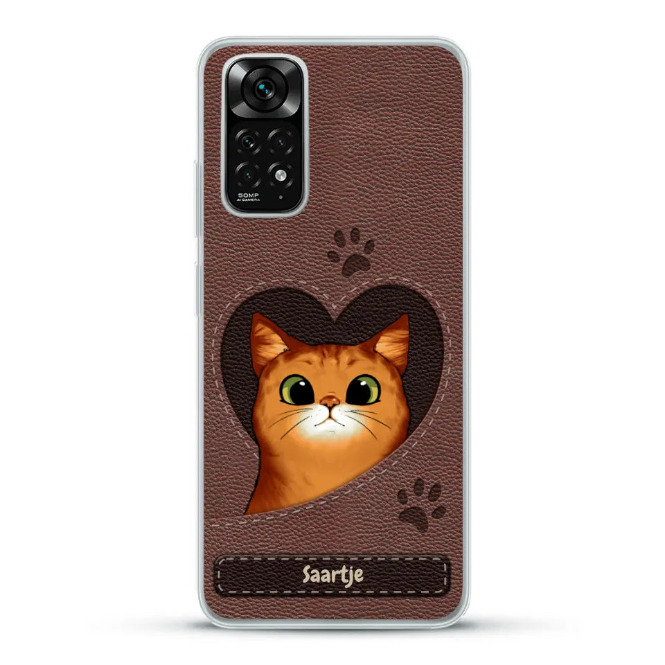 Cat Heart Leather Look - Gepersonaliseerd telefoonhoesje