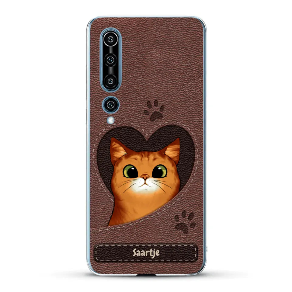 Cat Heart Leather Look - Gepersonaliseerd telefoonhoesje