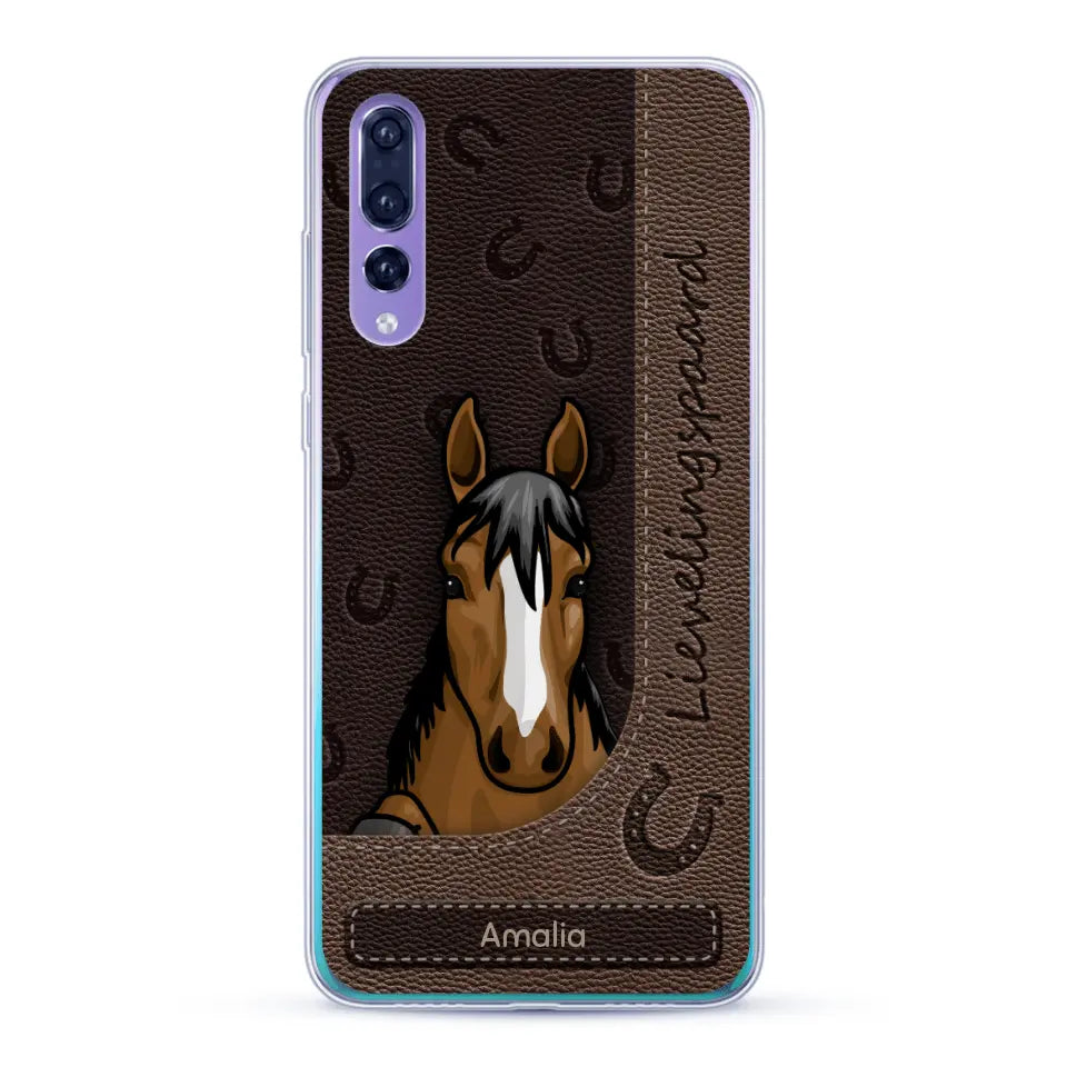 Spionerende paarden Leather Look - Gepersonaliseerd telefoonhoesje