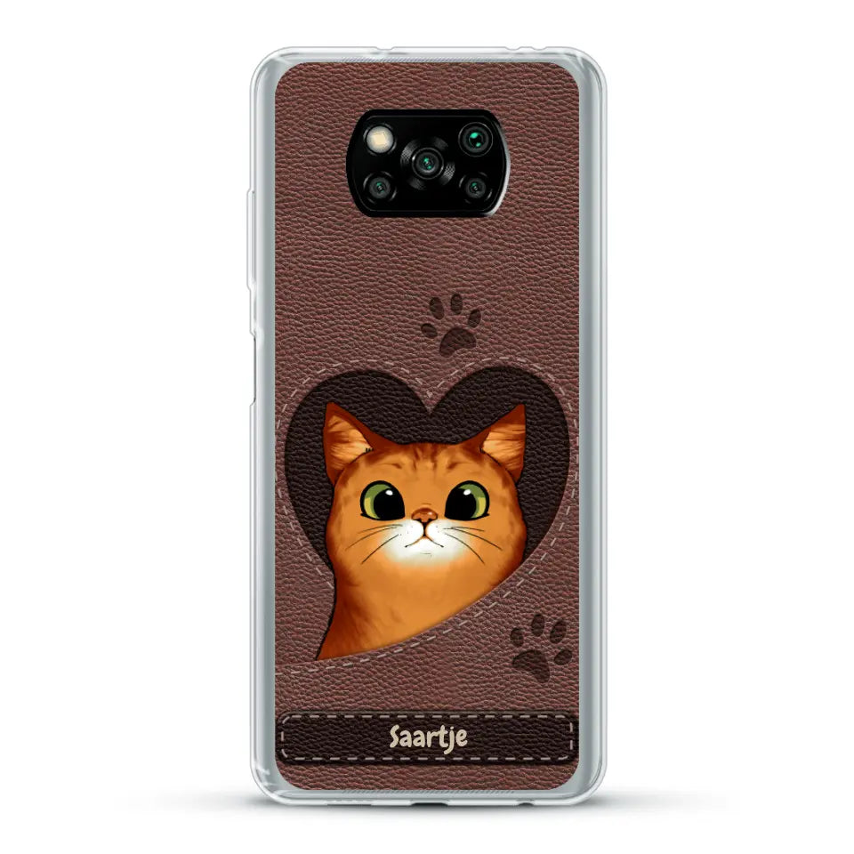 Cat Heart Leather Look - Gepersonaliseerd telefoonhoesje