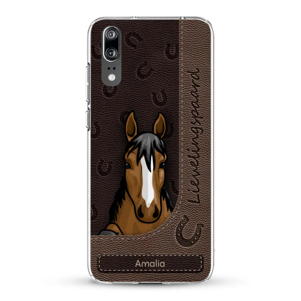 Spionerende paarden Leather Look - Gepersonaliseerd telefoonhoesje