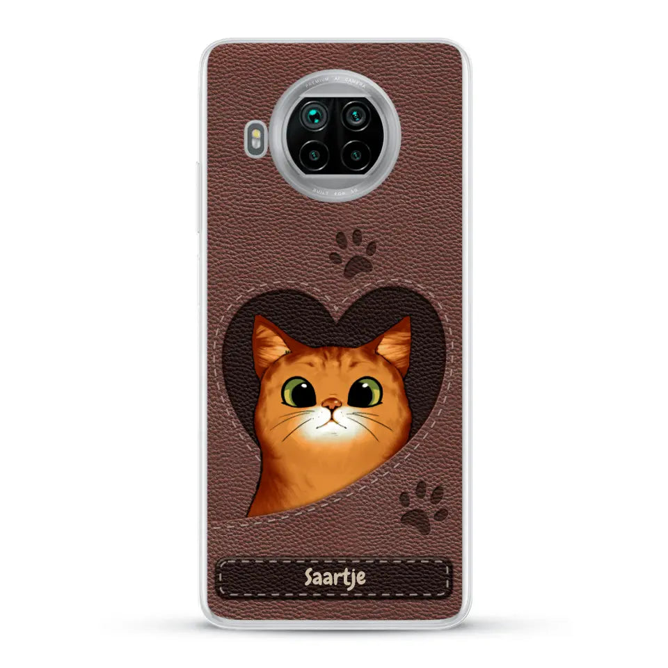 Cat Heart Leather Look - Gepersonaliseerd telefoonhoesje