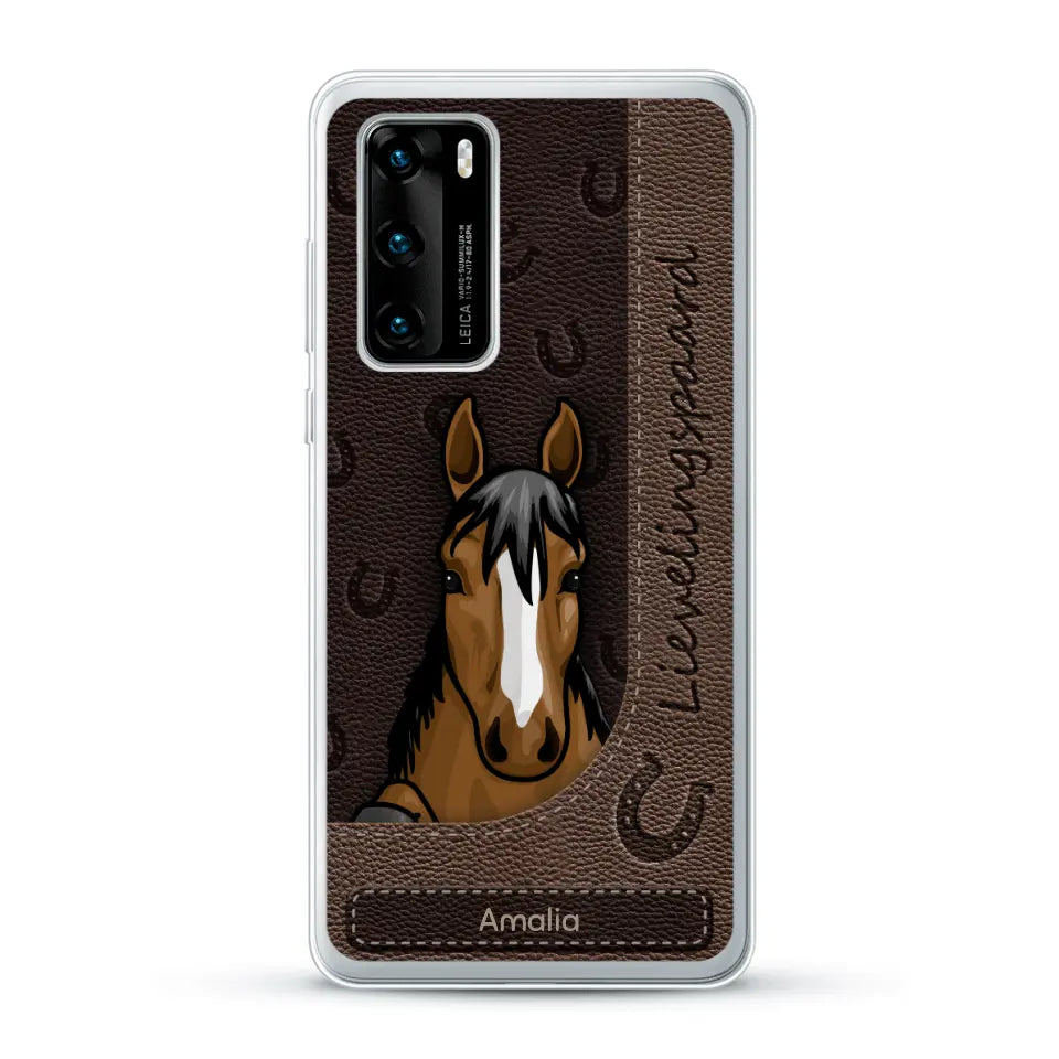 Spionerende paarden Leather Look - Gepersonaliseerd telefoonhoesje