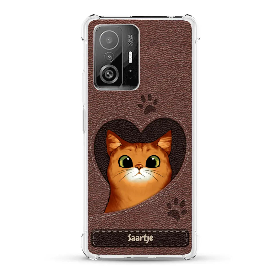 Cat Heart Leather Look - Gepersonaliseerd telefoonhoesje